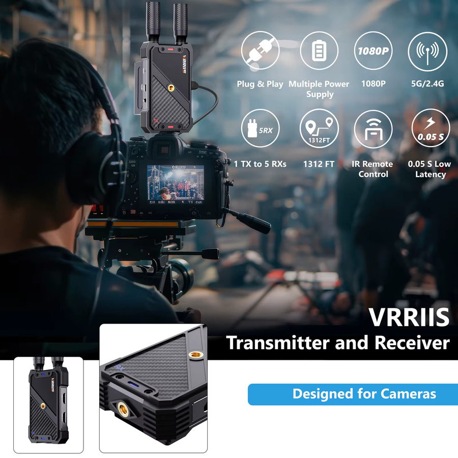 VRRIIS Kabelloser HDMI-Extender Video-Sender und -Empfänger in Schwarz für Kamera, Laptop, Projektor, TV-Box und PS4 mit 1080P Auflösung und 400M Reichweite - Bild 2