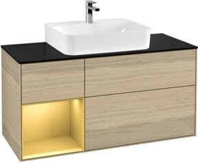 V&B Waschtischunterschrank Finion in Platinblau mit Regalelement links in Goldmatt und Oberfläche in Oa Ven, Breite: 120 cm, Tiefe: 50,1 cm, Höhe: 50,1 cm - Bild 1