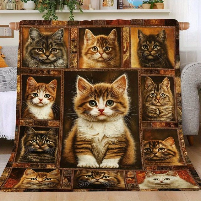 JMG Household Supplies Flanelldecke mit Katzenmotiv, weiche Fleece-Überwurfdecke in Weiss und Mehrfarbig, B/H: 75 x 100 cm - Bild 1