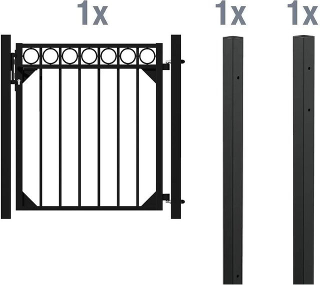 Metallzaun Einzeltor-Set Circle Schwarz zum Einbetonieren, B: 100 cm, H: 96,5 cm - Bild 1