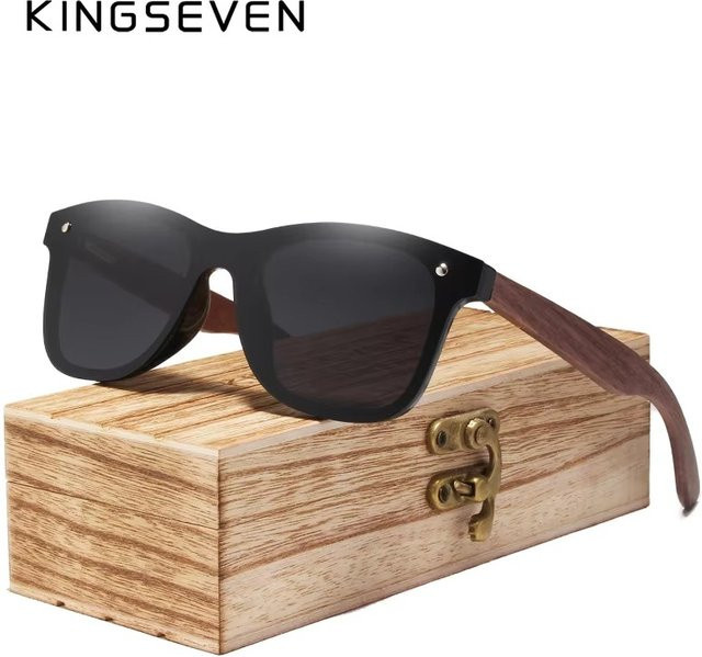 KINGSEVEN Sonnenbrille, Holz, braun, Vollrand, Herren, polarisiert - Bild 1