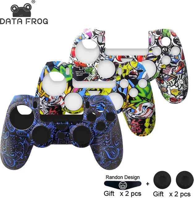 DATA FROG Anti-Rutsch-Controller-Abdeckung aus weichem Silikon für PS4 Pro Slim mit Daumengriffkappen im Multicolor-Design - Bild 1
