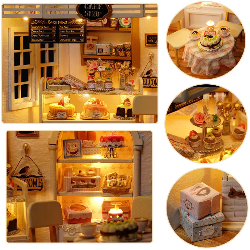 Battoom 3D-Puzzle Mini-Holzpuppenhaus-Modellbausatz Schlafzimmer-Dekorationsset aus Holz in Natur und Mehrfarbig - Bild 3