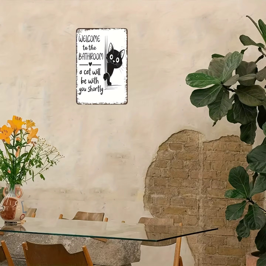 DUTRIEUX Vintage Badezimmerschild mit schwarzer Katze als rustikale Holzwandkunst zur Heimdekoration - Bild 3