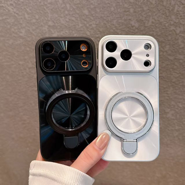Stoßdämpfende Handyhülle mit CD-Muster und unsichtbarer Metallhalterung für iPhone 13 14 15 16 17 Pro Max in Purple - Bild 1