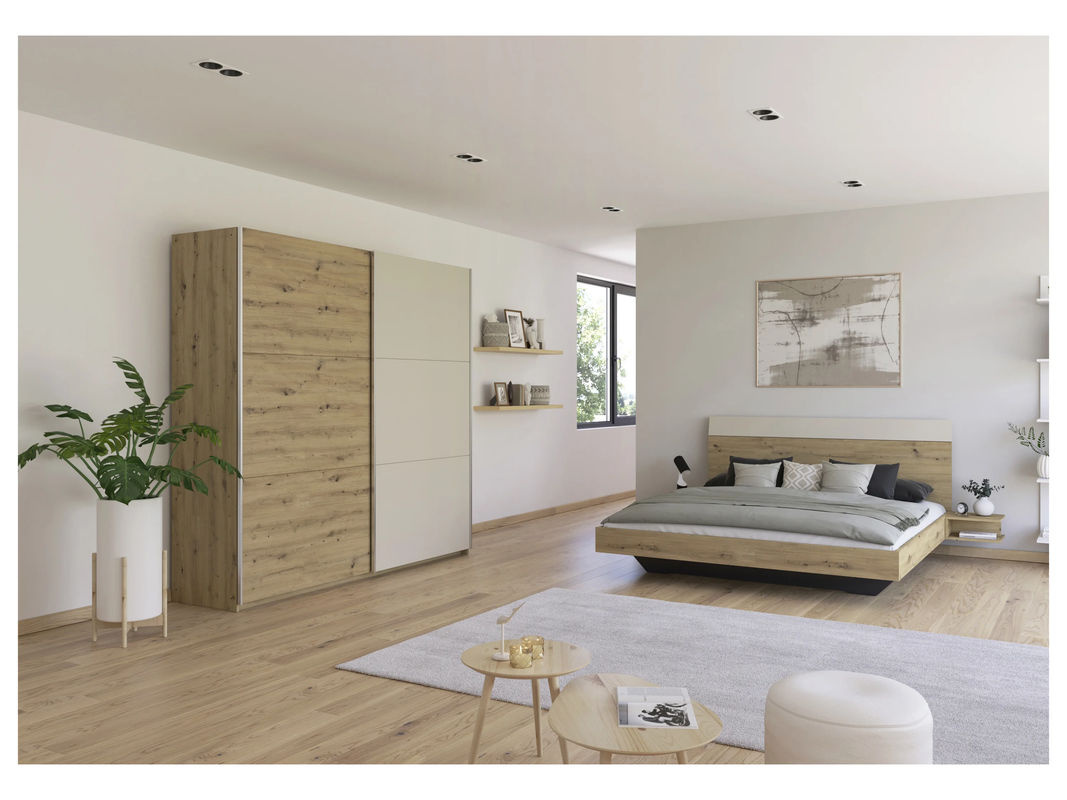 RAUCH BLUE Monza Schlafzimmer Set mit Bettanlage, Nachttischen und Schwebetürenschrank in Eiche Artisan und Beige, B: 522 cm, H: 210 cm - Bild 2