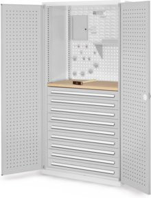 Kappes Schubladenschrank RasterPlan Mod. 17 in Grau mit Tür und innenliegenden Lochplatten aus Stahlblech und Multiplex, Höhe: 195,0 cm, Breite: 60,0 cm, Tiefe: 100,0 cm - Bild 1