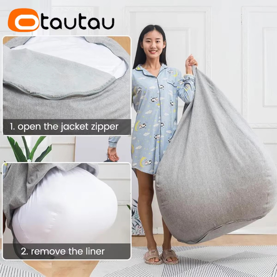 OTAUTAU Ersatz-Innenfutter für Sitzsäcke und Poufs, abnehmbare und waschbare Ersatzhülle aus Polyester, Farbe: Weiß - Bild 2