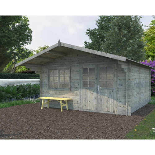 PALMAKO Blockbohlenhaus Britta aus Holz in Grau, B/H/T: 488 x 270 x 580 cm - Bild 2