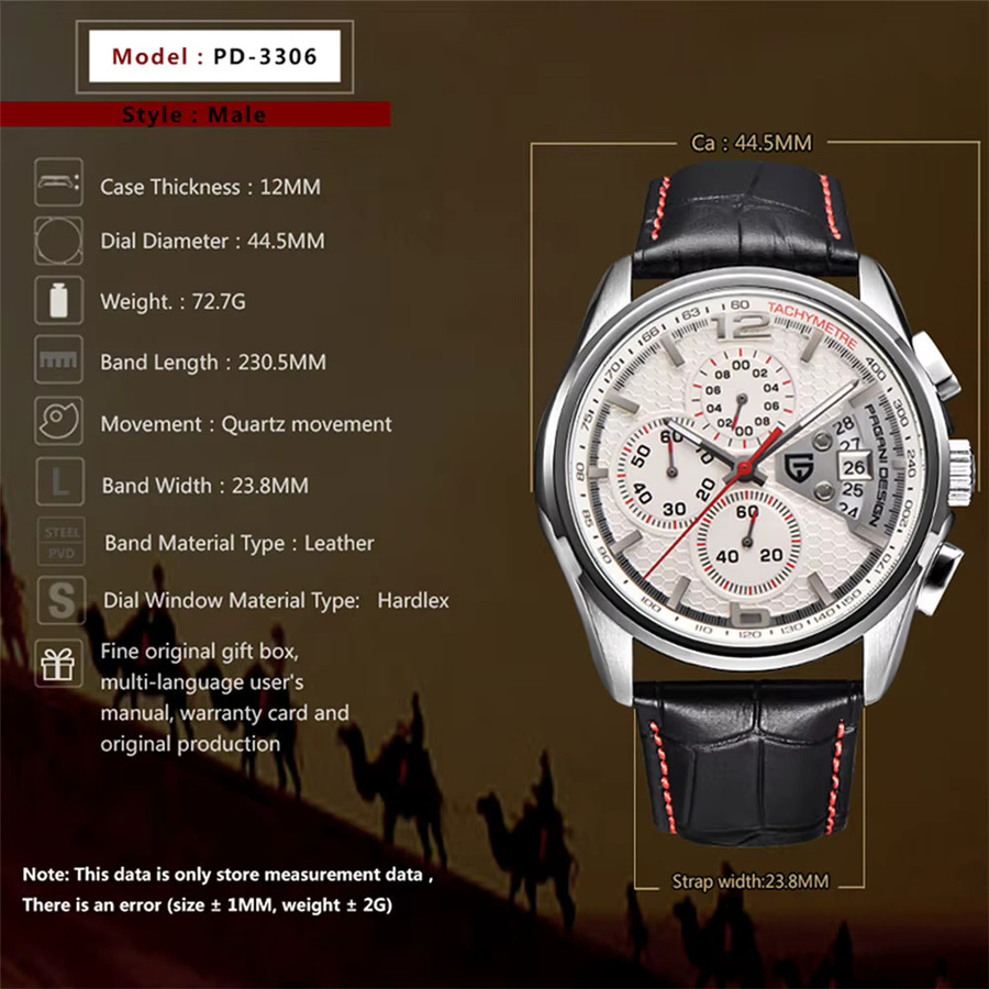PAGANI DESIGN Chronograph, Quarz, Edelstahl, Leder, Weiß, Herren - Bild 5