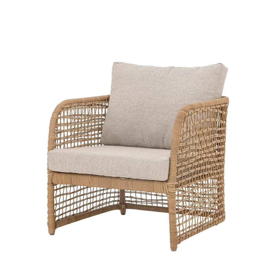 Bloomingville Loungesessel Penzano aus Polyrattan in Beige mit Armlehnen und inklusive Kissen - Bild 1