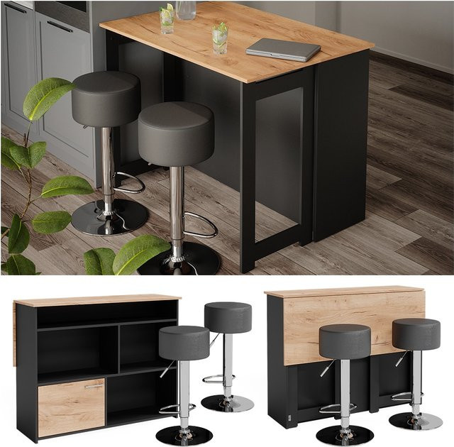 Vicco Bartisch Dominic in Eiche Anthrazit mit offenen Fächern und Tür, Breite: 116 cm, Tiefe: 37 cm - Bild 1