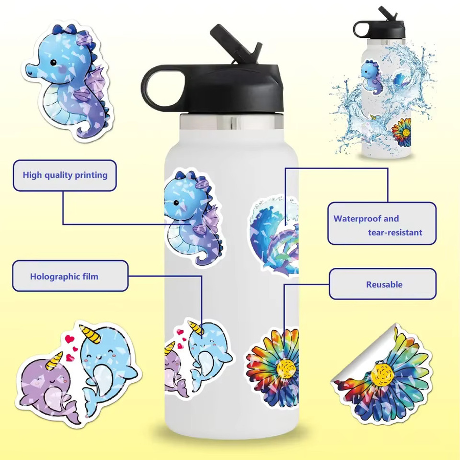 Individuelle Glitzer-Aufkleber von yyc mit Logo und Namen, wasserfest und holografisch, transparente Kawaii-Sticker im Ästhetik-Stil für deinen Laptop - Bild 2