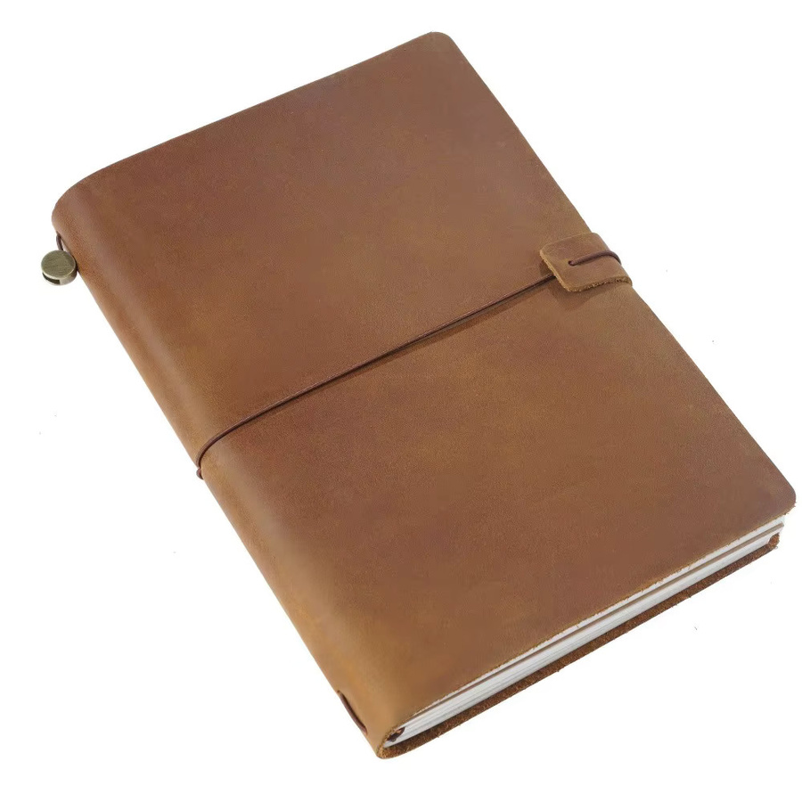 Handgemachtes Vintage Leder Notebook mit Schutzhülle und Schnalle in Braun - Bild 3
