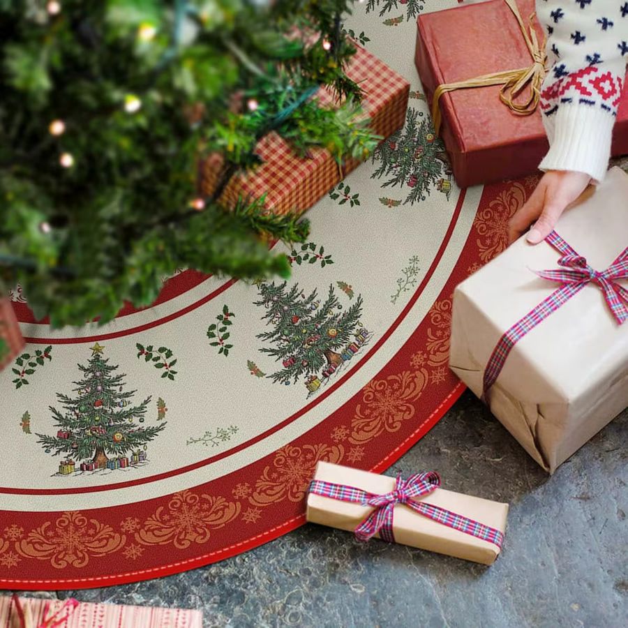 VIKAMA American Vintage Weihnachtsbaumrock in Rot und Weiß mit passendem Kissen zur Weihnachtsdekoration - Bild 2