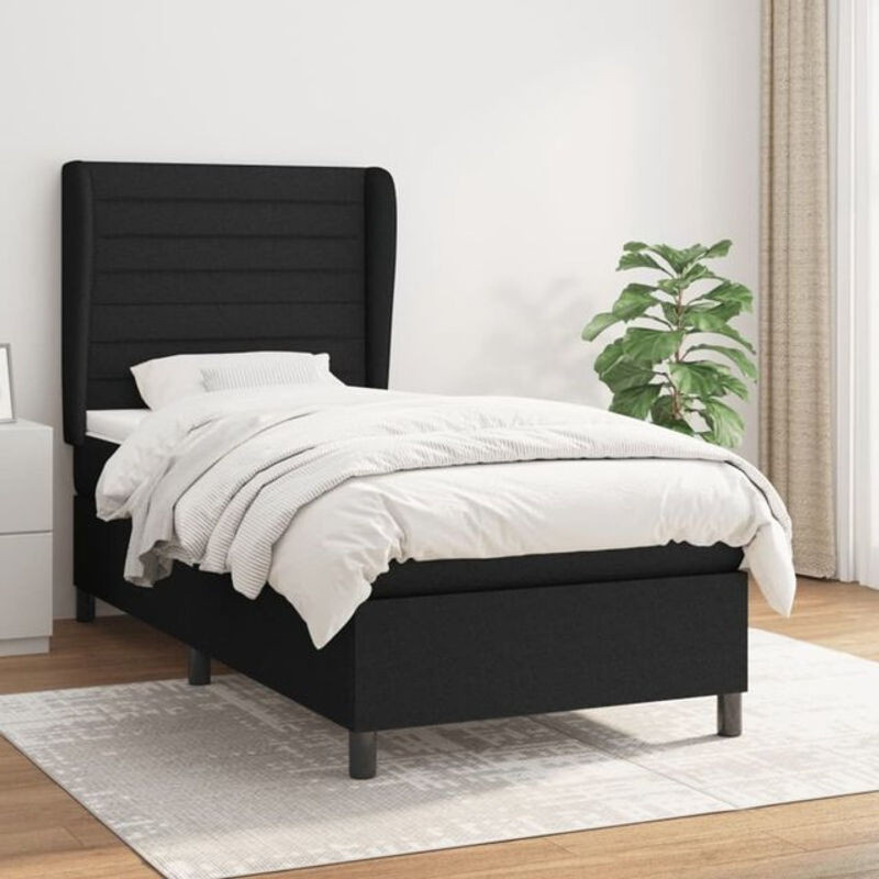 vidaxl Boxspringbett mit Matratze in Schwarz aus Stoff und Massivholz B/T/H: 80 x 200 x 118 cm - Bild 1