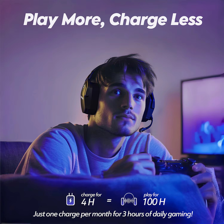 NUBWO G06 Kabellose Gaming-Headsets mit Bluetooth 5.3 und 2,4 GHz Verbindung, Dual-Mikrofon, Schwarz/Orange, kompatibel mit PS5, PS4, PC, Mobilgeräten und Nintendo Switch - Bild 4