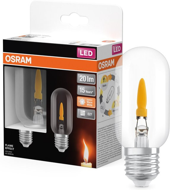 Osram LED Leuchte Stick Flame mit Flammeneffekt, E27, 1W, 1800K Warmweiß, transparent, 2er Pack - Bild 1