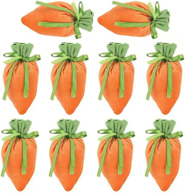 10 Stück Oster-Karotten-Geschenktüten aus Textil in Orange mit Kordelzug, wiederverwendbar für Osterpartys und Familienfeiern - Bild 1