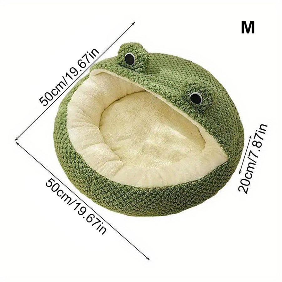 KaiSai Halboffenes Katzenbett in Grün mit Frosch-Design aus Plüsch und Noppenfleece für kleine Hunde und Katzen - Bild 2