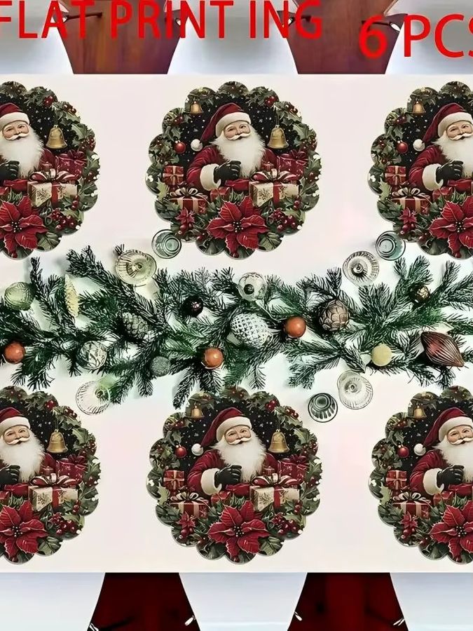 VIKAMA Weihnachtsmann Tischsets mit gewellten Kanten für Weihnachtsfeier und Tischdekoration - Bild 5