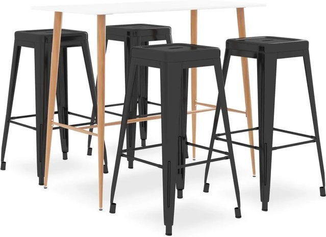 vidaXL 5-tlg. Bar-Set Modell 6 in Weiß und Schwarz mit Tisch und Stühlen aus MDF und Metall - Bild 1