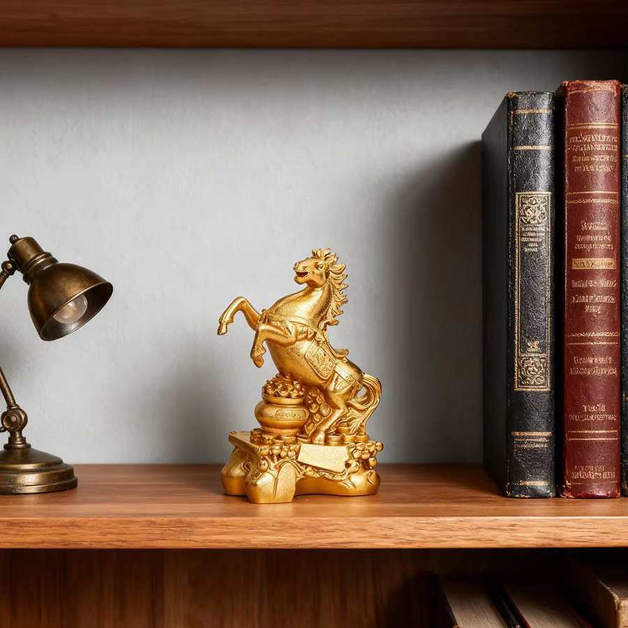 KITPIPI Feng Shui Pferde-Statue 2026 Jahr des Pferdes als dekoratives Gold Ornament für Schreibtisch und Bücherregal aus PVC - Bild 3