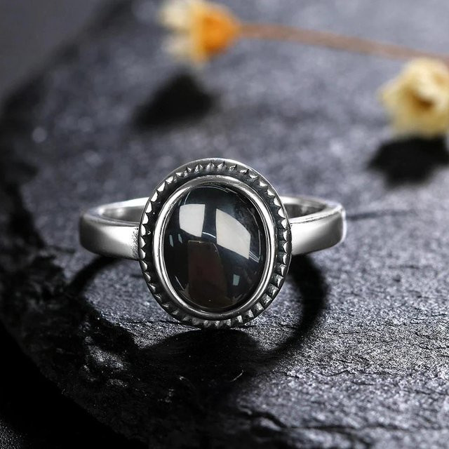 Ring 925 Silber, Schwarzer Onyx, Unisex - Bild 1