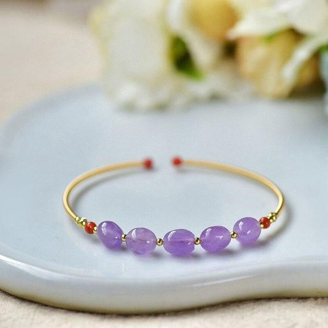 Armreif Edelstahl, Amethyst, violett, Damen - Bild 1