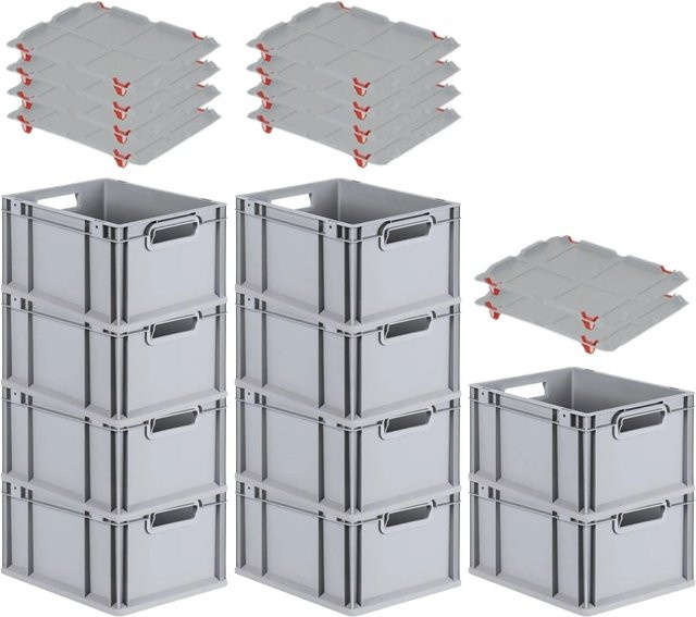 PROREGAL SparSet 10x Eurobox NextGen Grip mit Auflagedeckel in Grau, 20 Liter, H x B x T: 22 x 30 x 40 cm - Bild 1