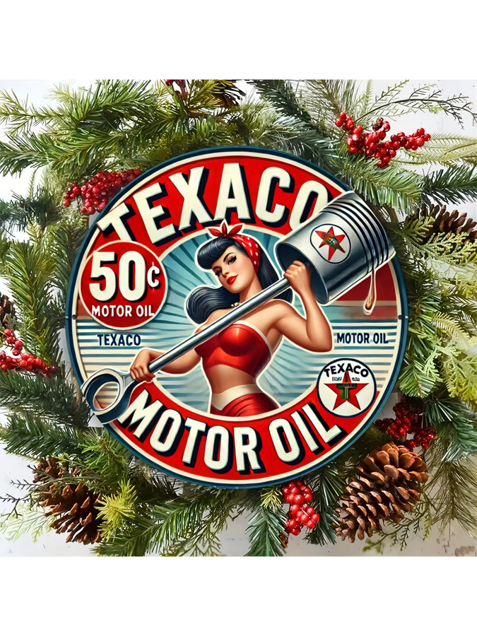 Vintage Texaco Tankstelle Metallwandkunst aus Aluminium, mehrfarbig, B: 20 cm, H: 20 cm - Bild 7
