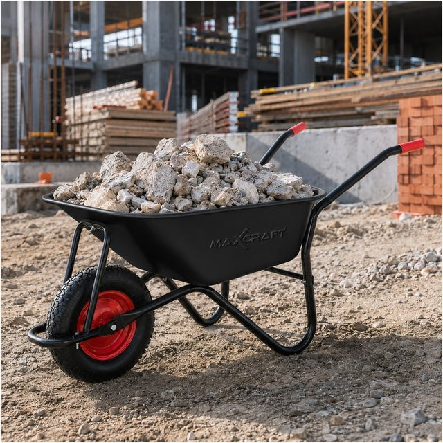 MAXCRAFT Bauschubkarre Black Edition mit Luftbereifung, 100 l, Tragkraft 250 kg, Schwarz/Rot - Bild 1