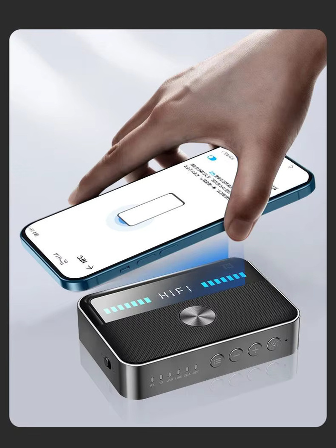 Kebidu Bluetooth 6.0 Audio Adapter mit NFC, Wireless Receiver und Sender, DAC Konverter mit Koaxial- und Optischem Anschluss, Schwarz - Bild 5