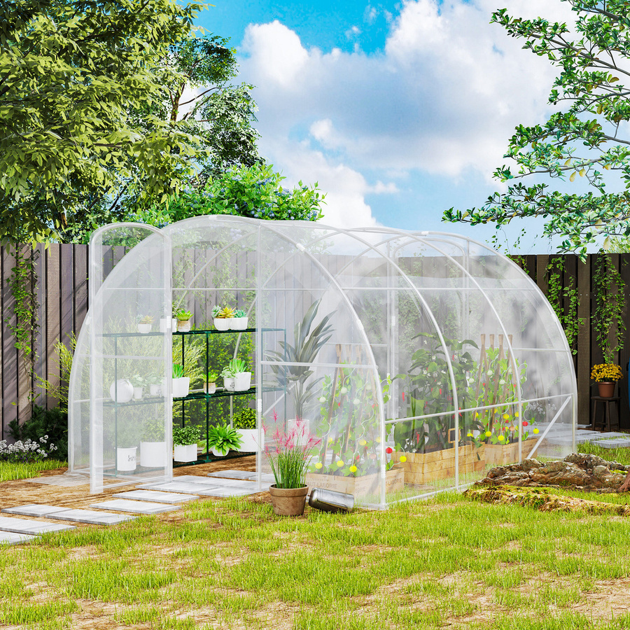 Outsunny Garten Tunnelgewächshaus mit Tür und PE-Folie für Gemüse, Pflanzen und Blumen, B/T/H: 3 x 3 x 2 m - Bild 2