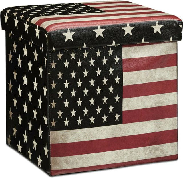 Relaxdays Sitzhocker USA aus Kunstleder mit Stauraum, B/T/H: 38 x 38 x 38 cm, Multicolour - Bild 1