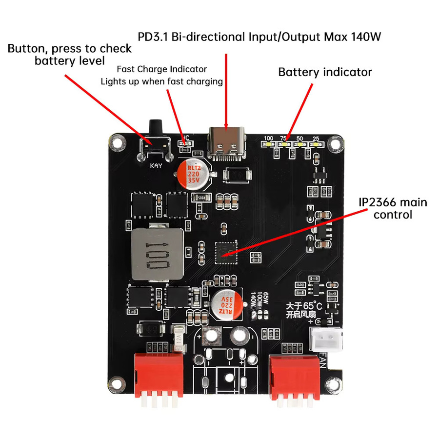 diymore IP2366 Bidirektionales BMS Schnelllademodul 140W für 2S-6S in Schwarz - Bild 4