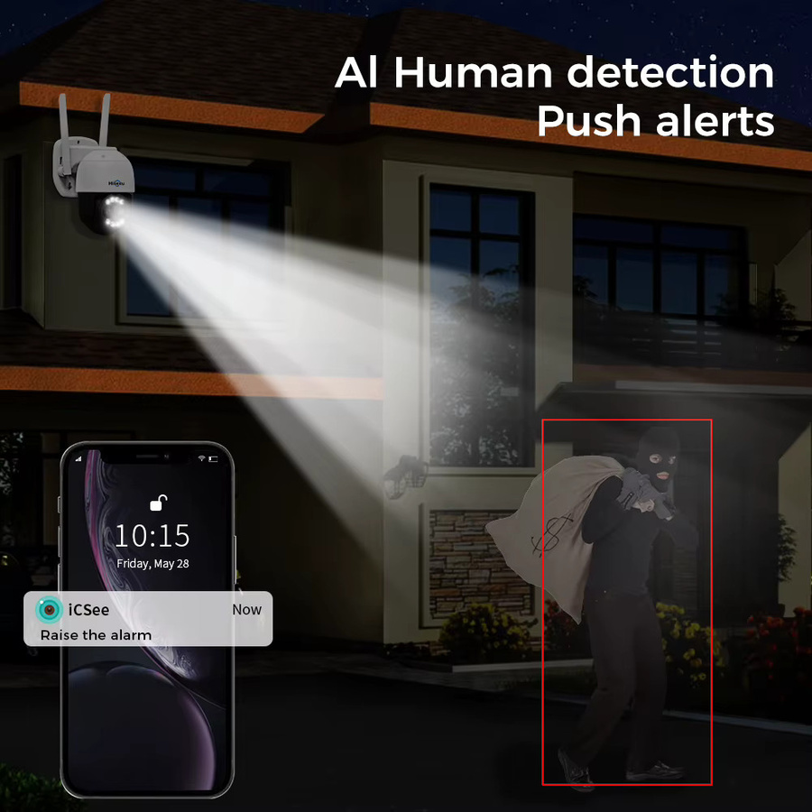 Hiseeu 4MP Dual-Objektiv PTZ WLAN IP-Kamera mit 8-fach Zoom, Menschenerkennung und Zwei-Wege-Sprachfunktion, Outdoor Videoüberwachungskamera, Weiß - Bild 5