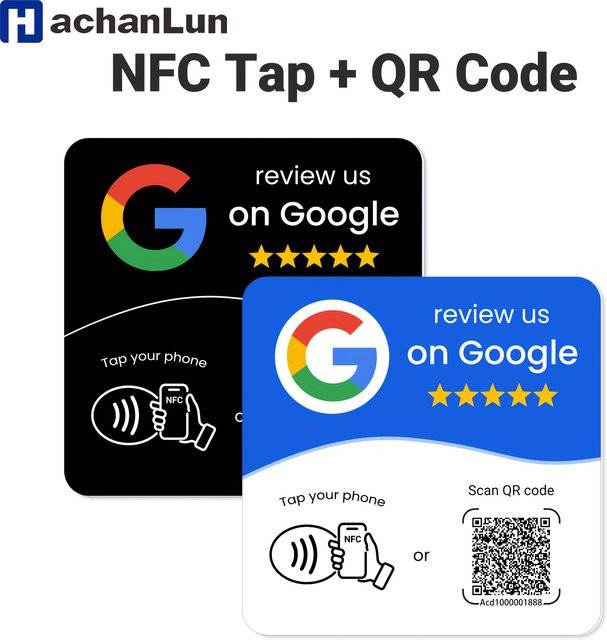 HACHANLUN NFC 215 Quadrat Google Review Card Stationstisch mit QR-Code in Weiß - Bild 1