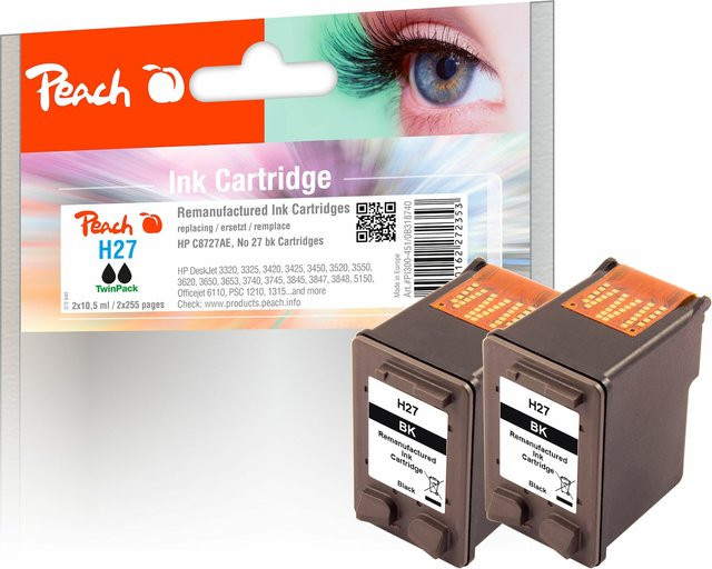 Peach HP 27 Tintenpatronen Schwarz 2er-Set für HP DeskJet 3300, 3320, 3322 (wiederaufbereitet) - Bild 1