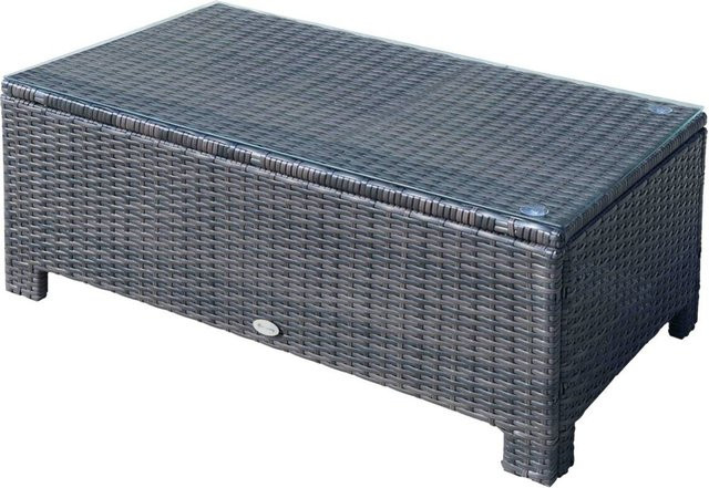 Outsunny Beistelltisch in Braun mit Rattan-Design, Metall und gehärtetem Glas, B/T/H: 85 x 50 x 39 cm - Bild 3