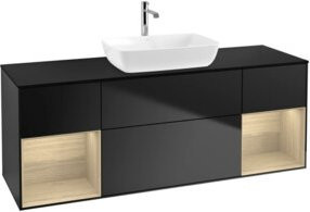 V&B Waschtischunterschrank Finion in Blau, Wandmontage mit offenen Regalfächern und integrierter Beleuchtung, Breite: 160 cm - Bild 1