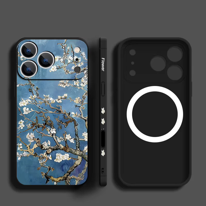 YISHANGOU Magnetische iPhone Schutzhülle mit Magnolia Blumen Druck und Lanyard, kompatibel mit iPhone 17 Pro Max bis iPhone 11, Farbe: Multicolour/Schwarz, Material: TPU - Bild 4
