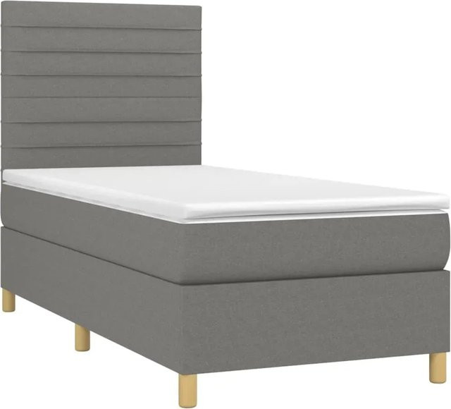 vidaXL Boxspringbett mit Matratze und LED-Unterbettbeleuchtung in Dunkelgrau, Hybrid-Bett mit USB-Ladeport und Taschenfederkern, B/T/H: 90 x 200 x 118 cm - Bild 1