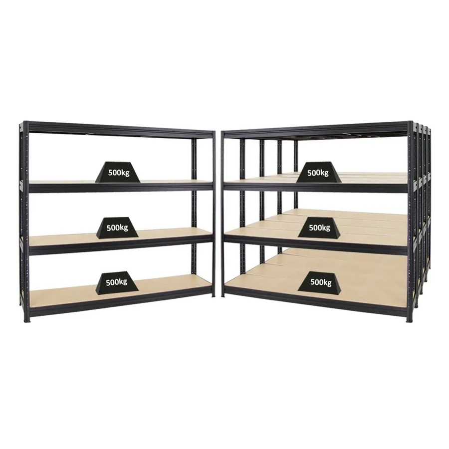 5er Set PROREGAL Schwerlastregal Dino Schwarz mit verstellbaren Fachböden aus Metall und MDF, H x B x T: 180 x 200 x 45 cm - Bild 2
