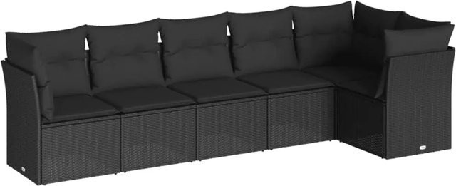 vidaXL 6-tlg Garten-Sofagarnitur in L-Form aus schwarzem PE-Rattan mit Sitzkissen und Stauraum - Bild 1