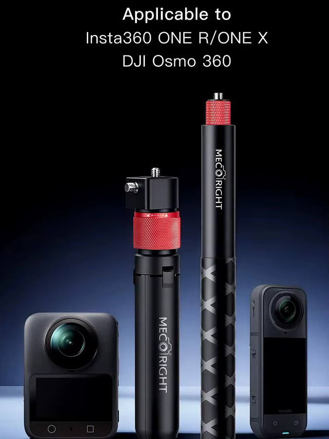 Mecoright Universeller Unsichtbarer Selfie-Stick mit Griff für Insta360 X5 X4 X3 X2 ONE R und DJI OSMO 360, Bullet Time Set, Schwarz - Bild 5