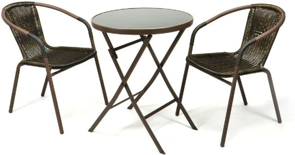 VCM 3-tlg. Gartenmöbelset aus Poly-Rattan in Braun mit Glastisch für Balkon, Garten und Terrasse - Bild 2