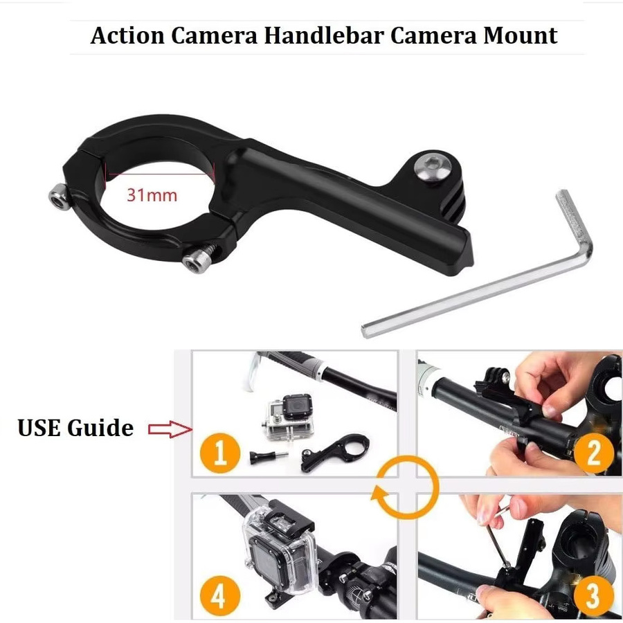 EXSKOF Aluminium Fahrrad Lenker Mount Adapter in Schwarz für GoPro Hero 13 12 11 10 9, SJCAM, AKASO, Insta360 und DJI OSMO Action Kameras - Bild 2