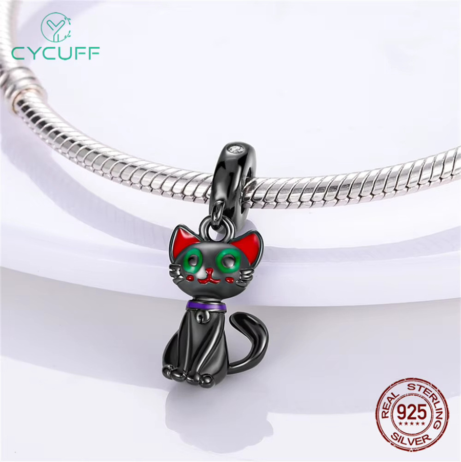 CYCUFF Charms, 925 Silber, Schwarze Katze, Spinne, Perlen, Unisex - Bild 2