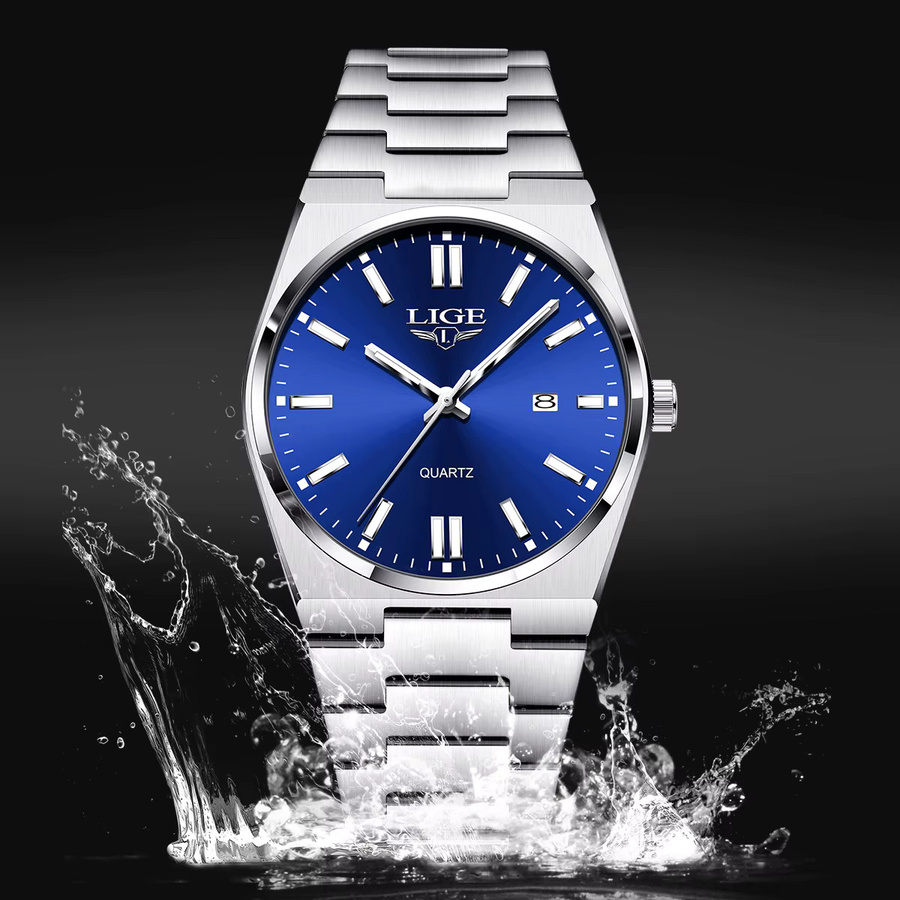 LIGE Armbanduhr Quarz, Edelstahl, Blau, Herren - Bild 5